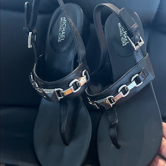 Michael Kors Shoes - Michael Kors Black leather Sandals with Metallic Chain